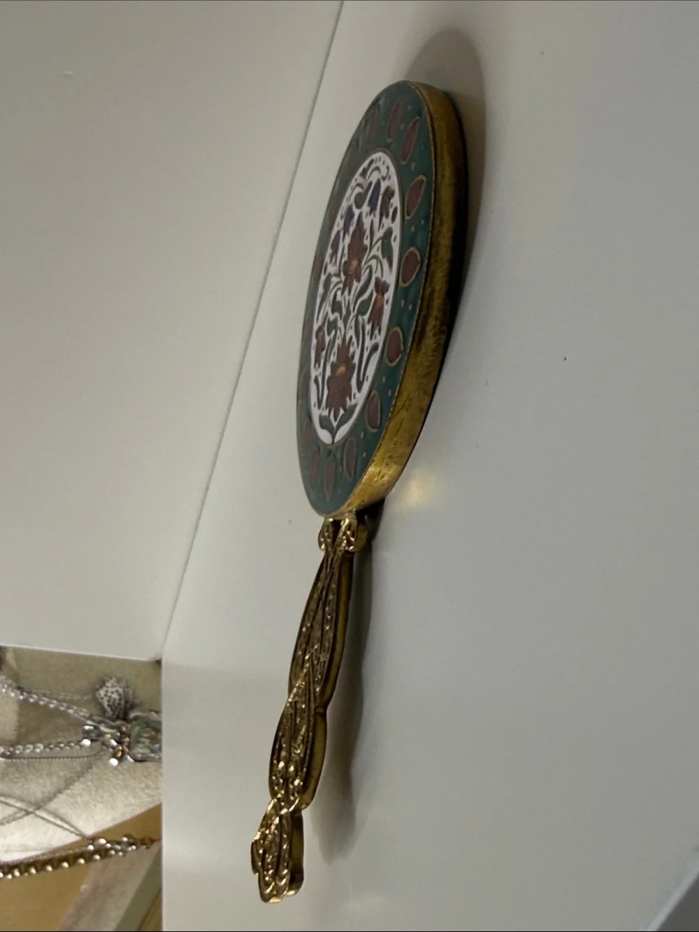 Gorgeous cloisonné vintage Handheld Decorative Mirror with Floral Enamel ornate